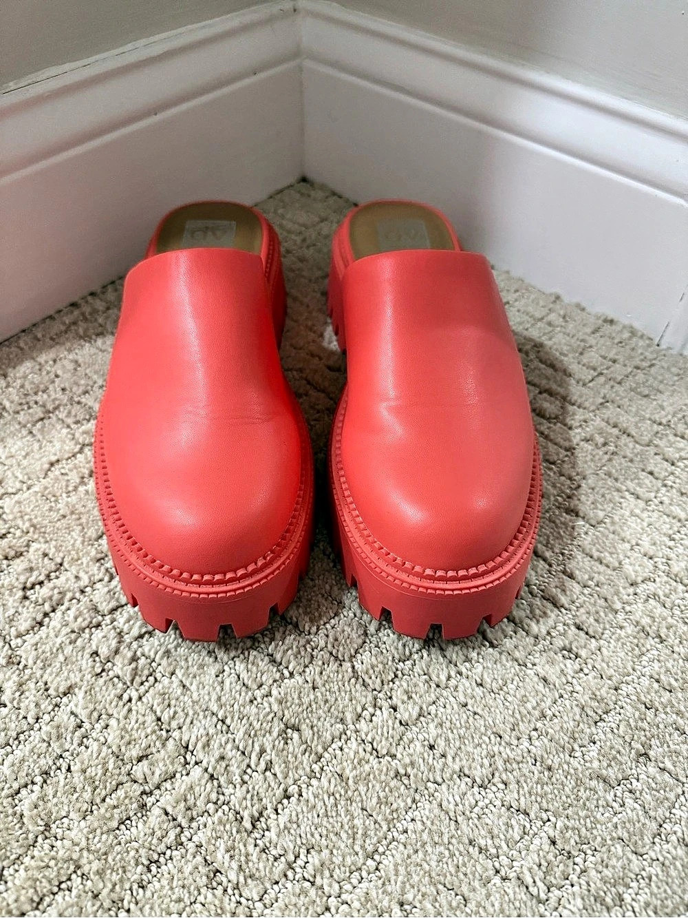 dolce vita Women's Red/Coral Platform Mules Sz 10